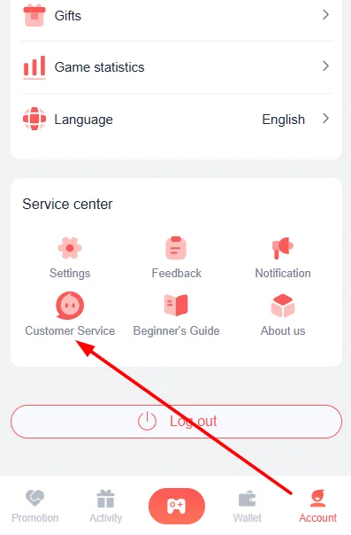 tap on the customer service option